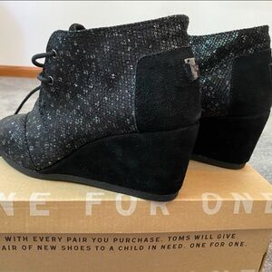 Toms Black Wedge Shoes with Sparkly Finish